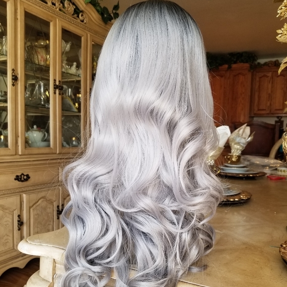 Ombre Black Gray Lace Front Wig - Picture 6 of 8